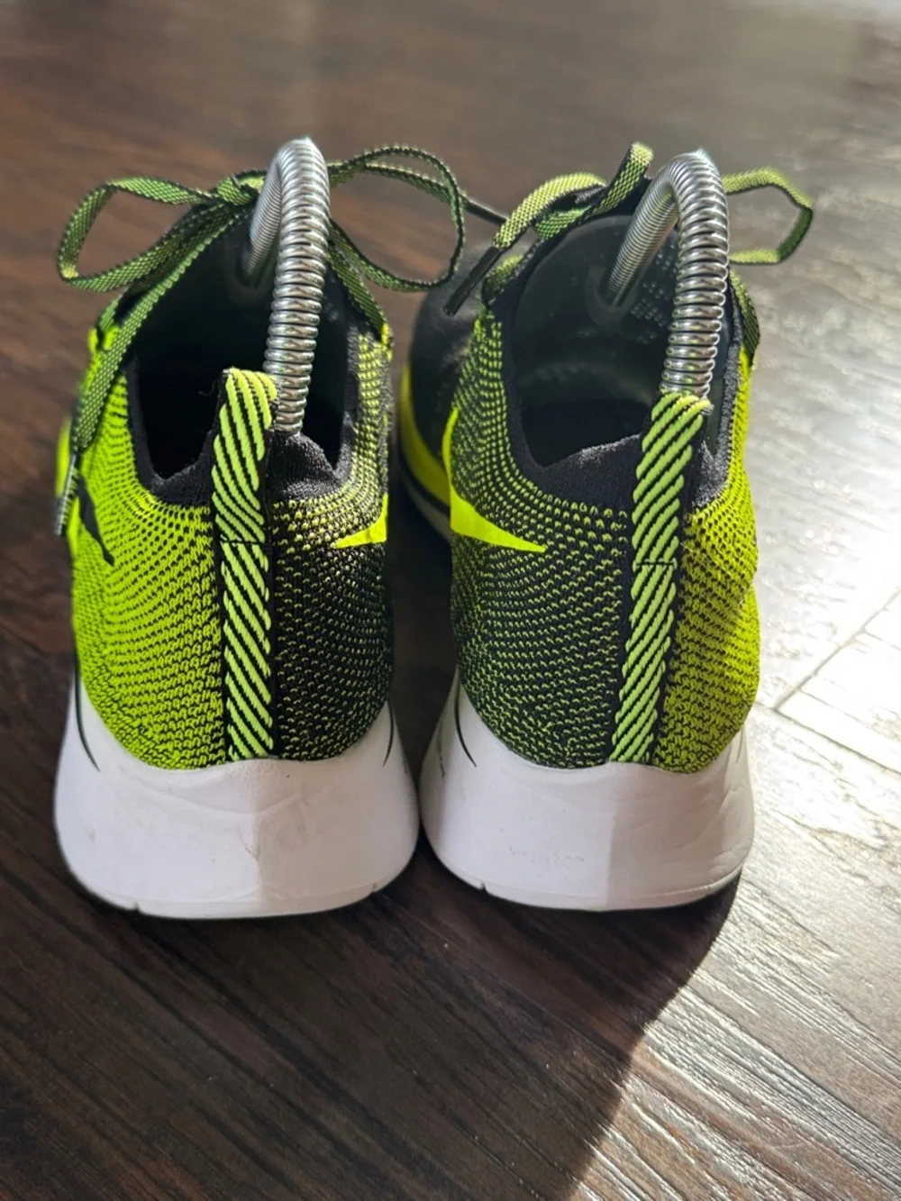 Nike Men’s Black and Neon Green Flyknit Running Shoes, Like New, Sz 10